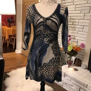 Adorable Tunic/dress. Blue leopard print w/ beads.